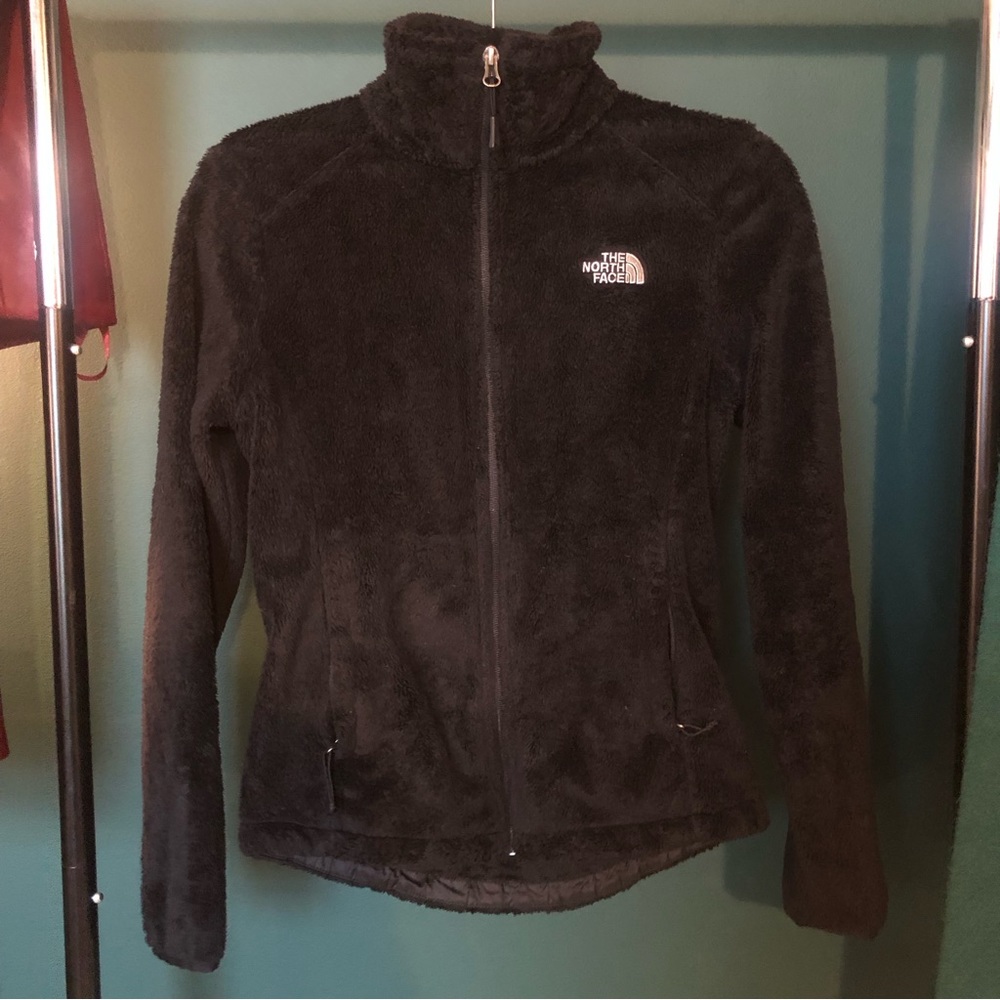 North face black fuzzy zip up